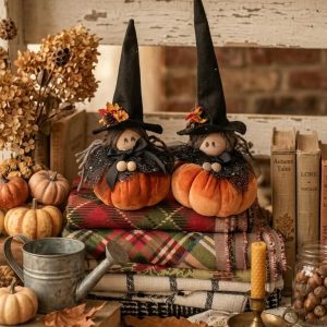 Kit Streghina della Zucca &ndash; Kit creativo per realizzare 2 zucche decorative fai da te